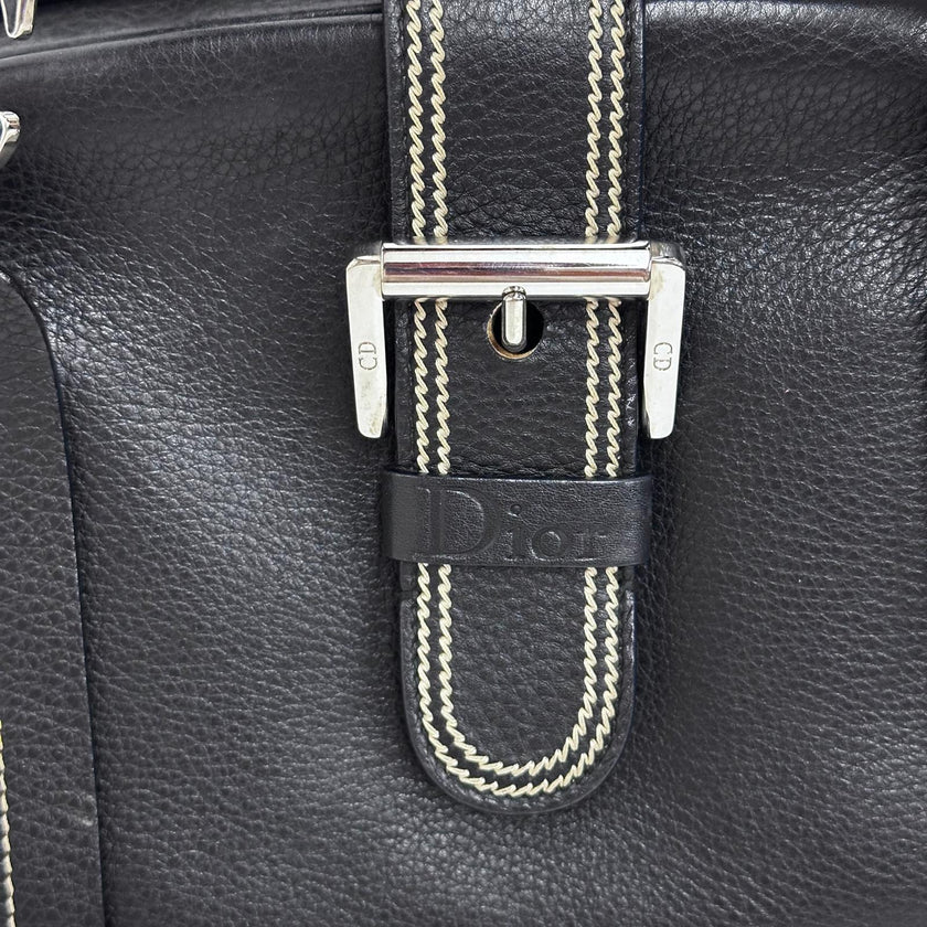 Dior Gaucho Bowling Bag in pelle nera con fibbia e charm CD