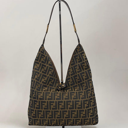 Fendi Borsa Shopper Hobo in Tela Zucca Marrone