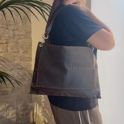 Fendi Borsa a Spalla Selleria Vintage in Pelle Marrone
