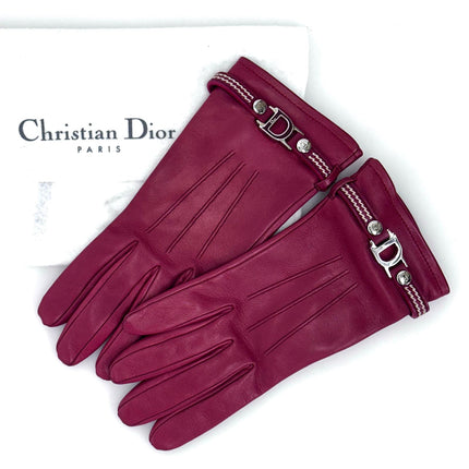 Guanti Christian Dior in pelle rossa con logo CD
