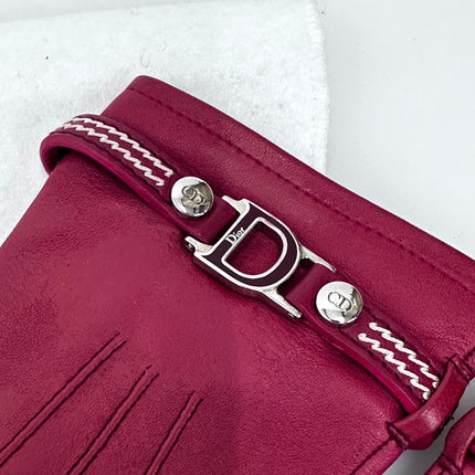 Guanti Christian Dior in pelle rossa con logo CD