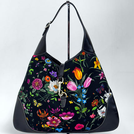 Gucci Borsa Jackie Maxi in tela Flora e pelle nera