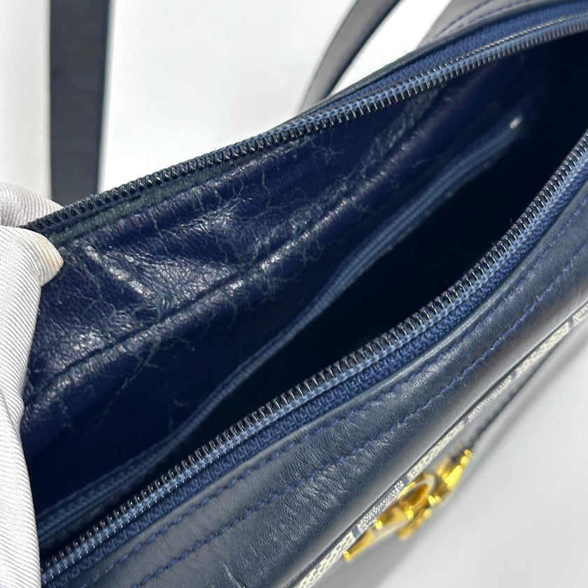 Gucci Borsa Messenger Horsebit Vintage in Tela GG Supreme e Pelle Blu