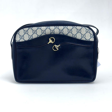 Gucci Borsa Messenger Horsebit Vintage in Tela GG Supreme e Pelle Blu