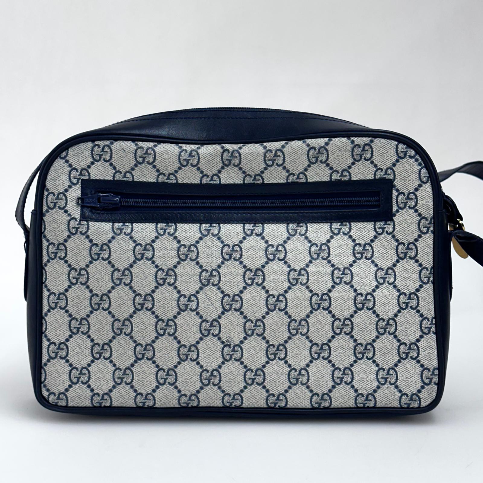 Gucci Borsa Messenger Horsebit Vintage in Tela GG Supreme e Pelle Blu