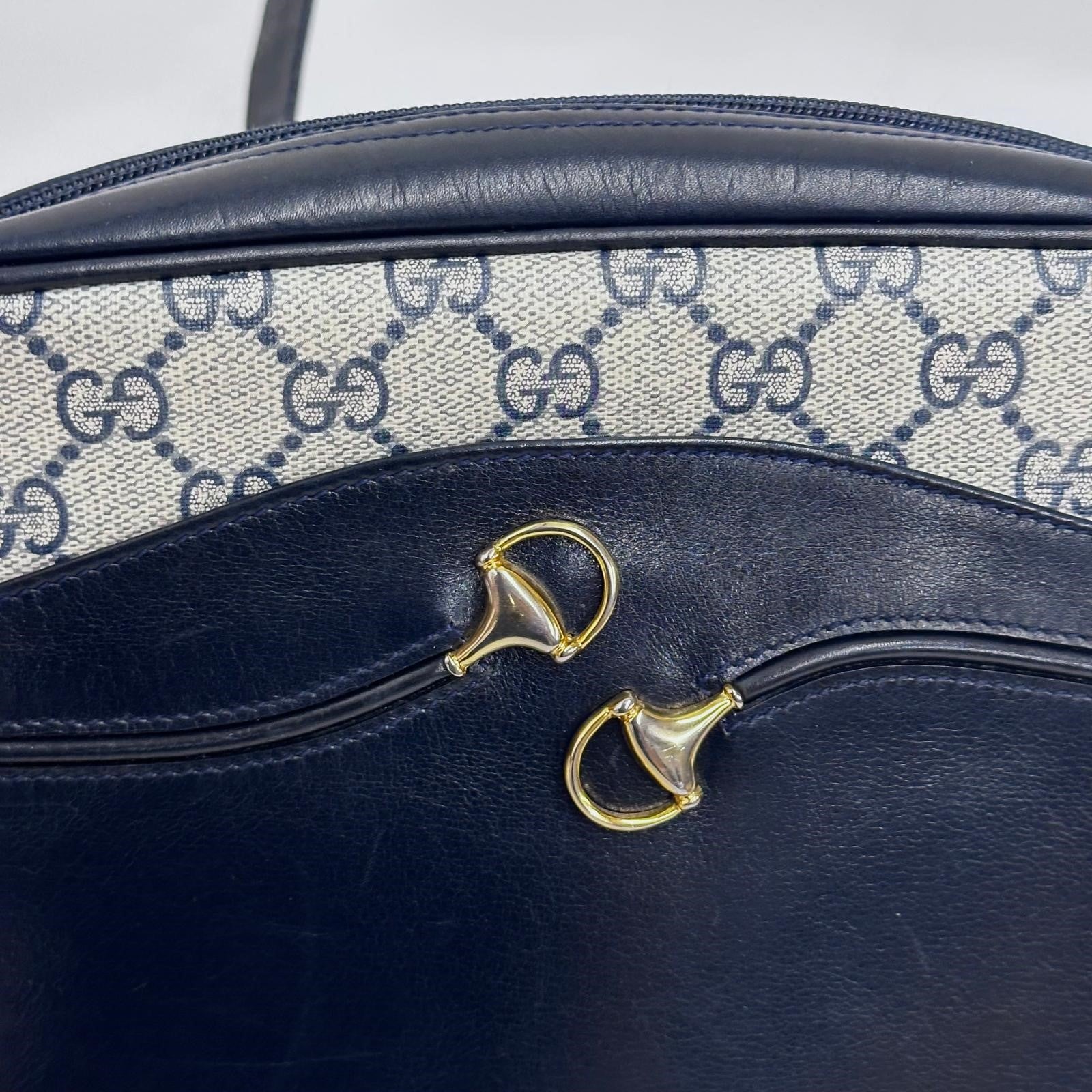 Gucci Borsa Messenger Horsebit Vintage in Tela GG Supreme e Pelle Blu