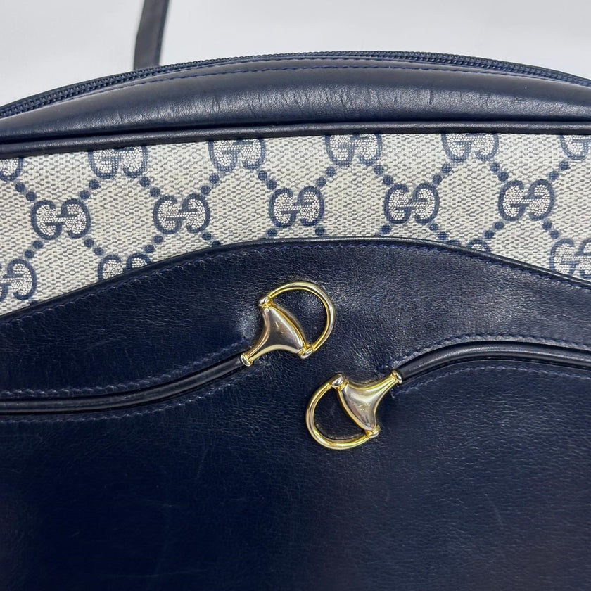 Gucci Borsa Messenger Horsebit Vintage in Tela GG Supreme e Pelle Blu