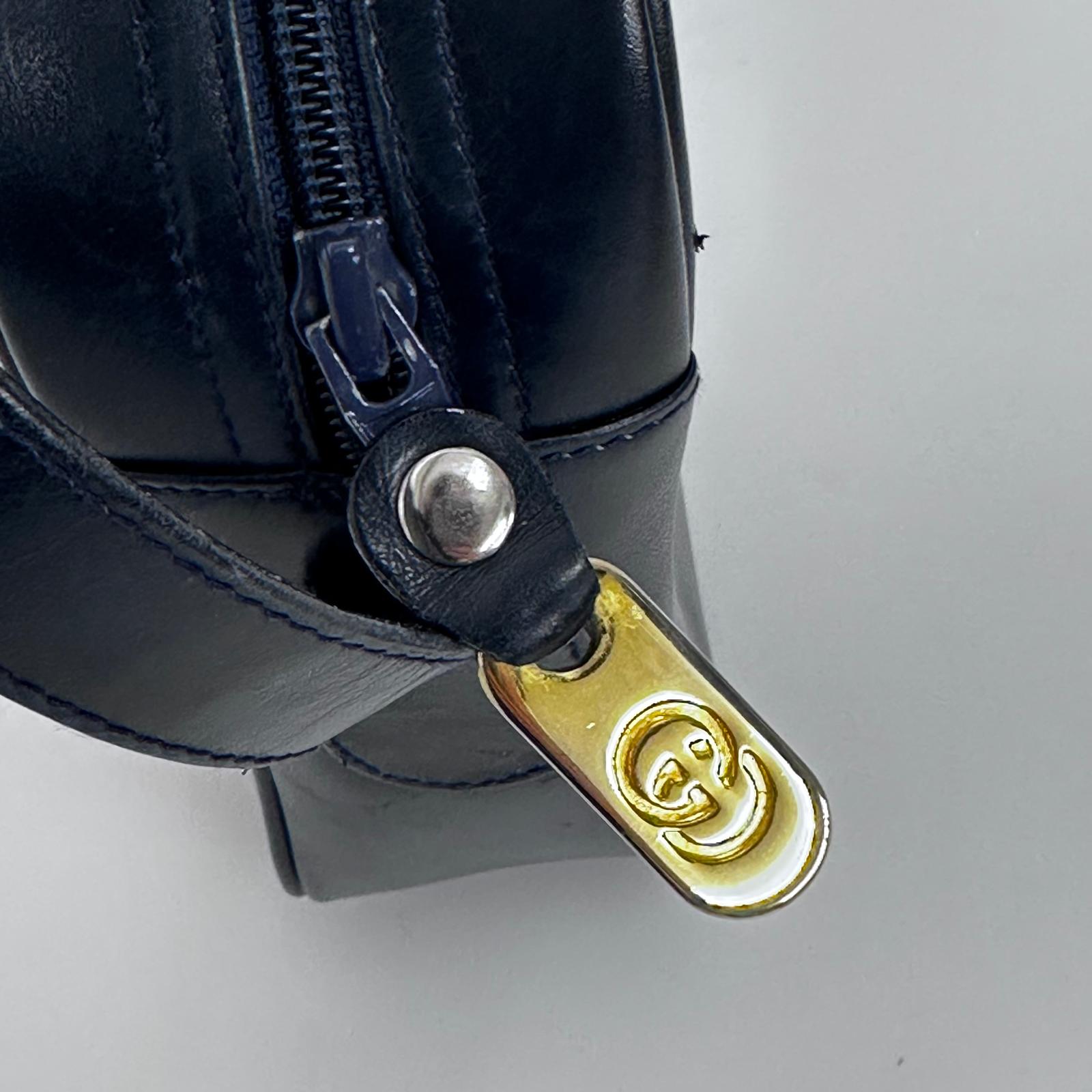 Gucci Borsa Messenger Horsebit Vintage in Tela GG Supreme e Pelle Blu