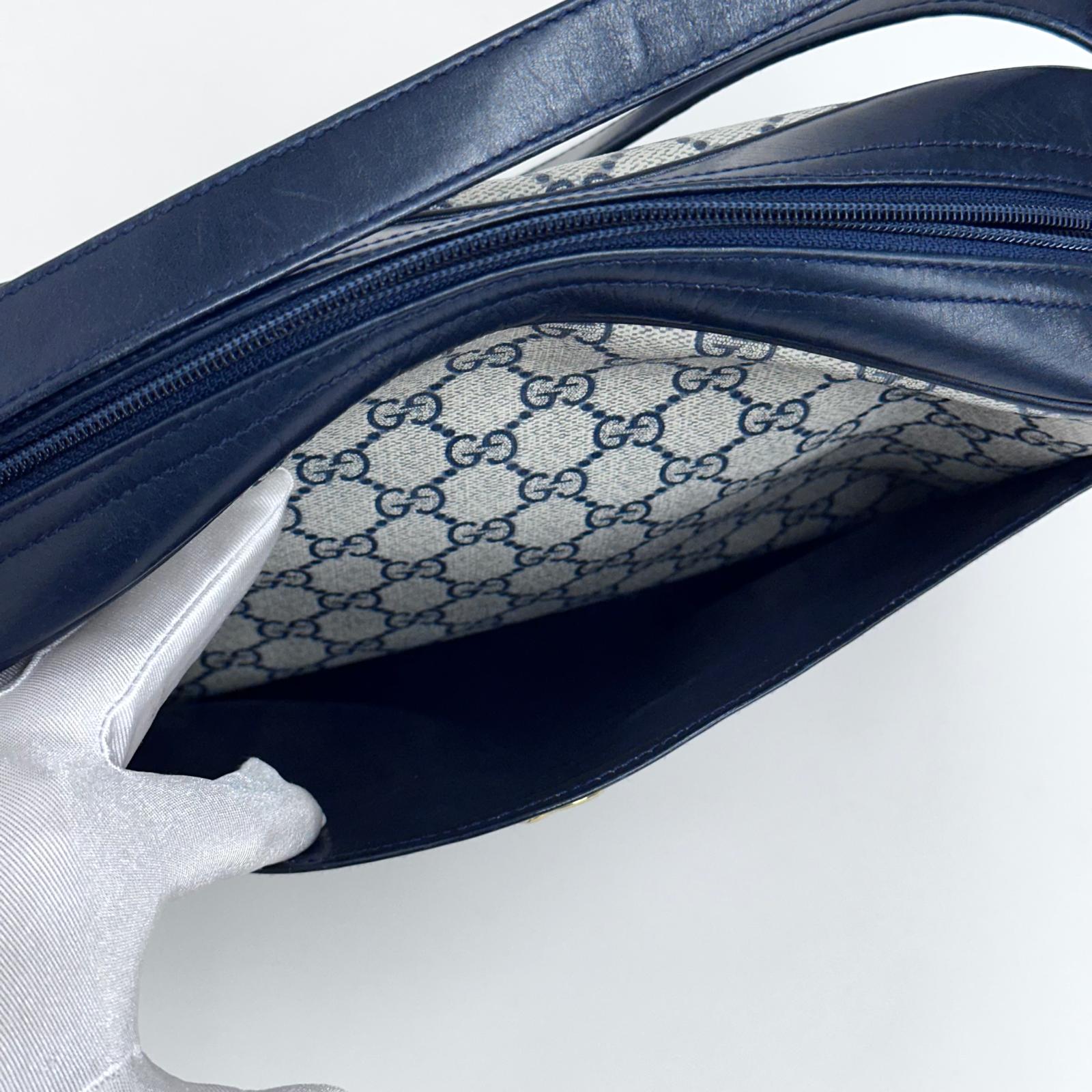 Gucci Borsa Messenger Horsebit Vintage in Tela GG Supreme e Pelle Blu