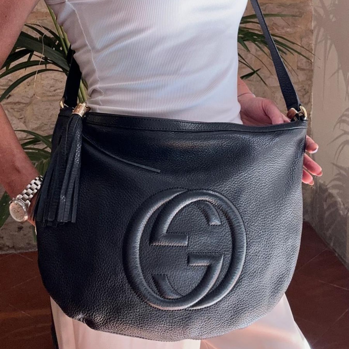 Gucci Borsa Soho Disco Bag in Pelle Martellata Nera