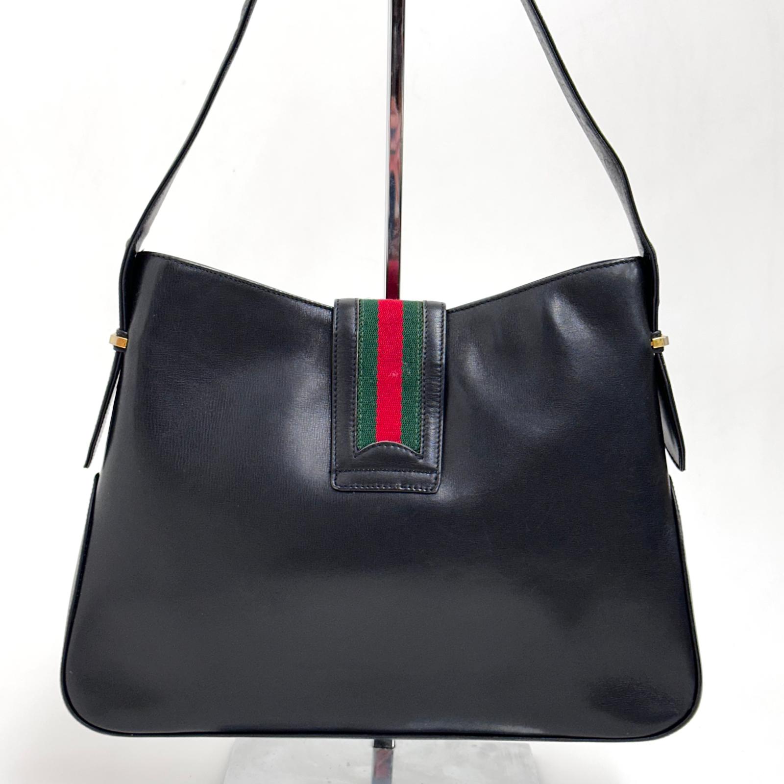 Gucci Borsa Vintage a Spalla in Pelle Nera con Fascia Web