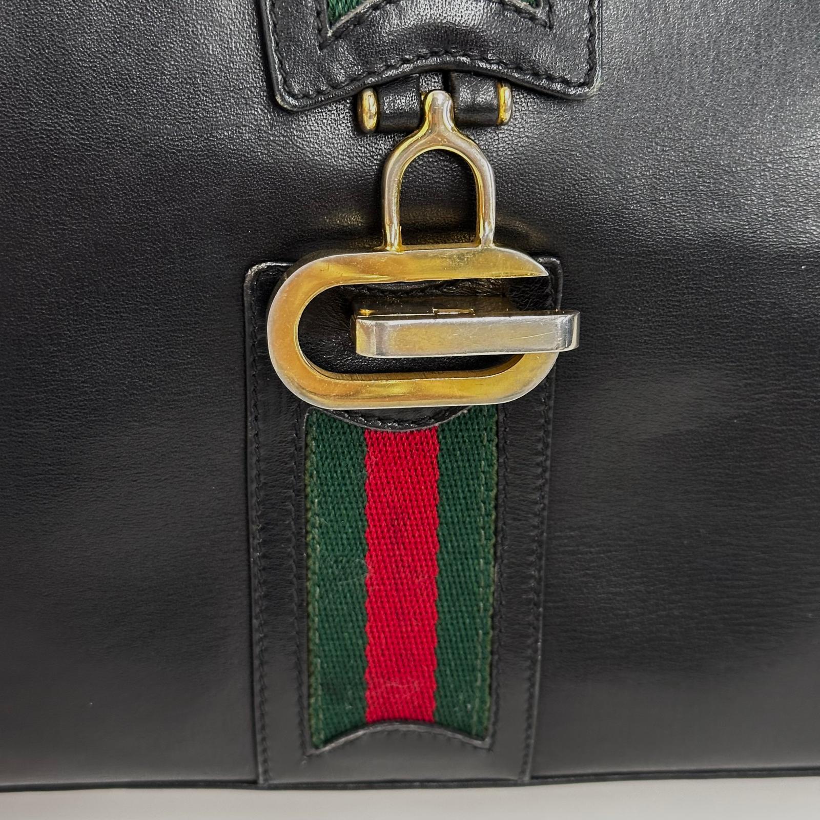 Gucci Borsa Vintage a Spalla in Pelle Nera con Fascia Web