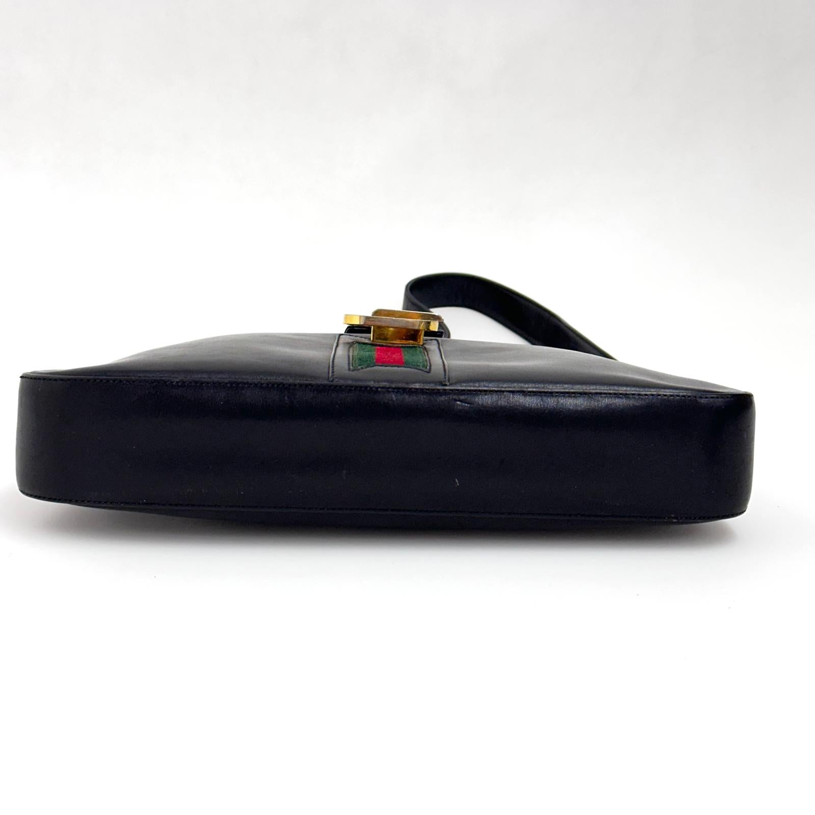 Gucci Borsa Vintage a Spalla in Pelle Nera con Fascia Web