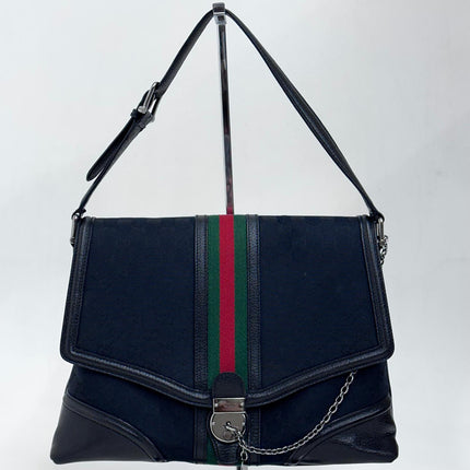 Gucci Borsa a Spalla in Tessuto GG Nero Linea Sherry