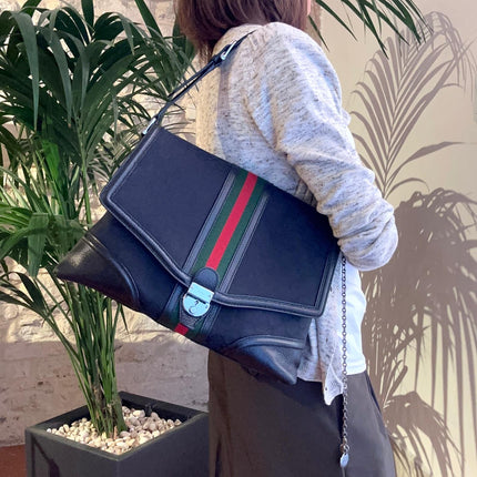 Gucci Borsa a Spalla in Tessuto GG Nero Linea Sherry
