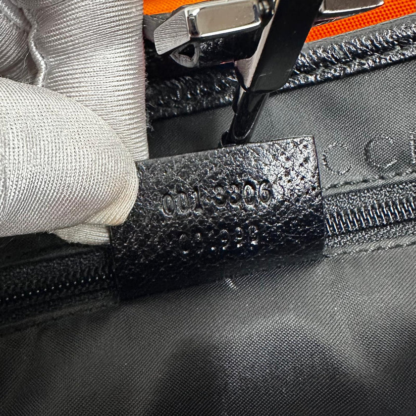 Gucci Jackie Hobo in Nylon Arancio Fluo e Pelle Nera, Finiture Silver