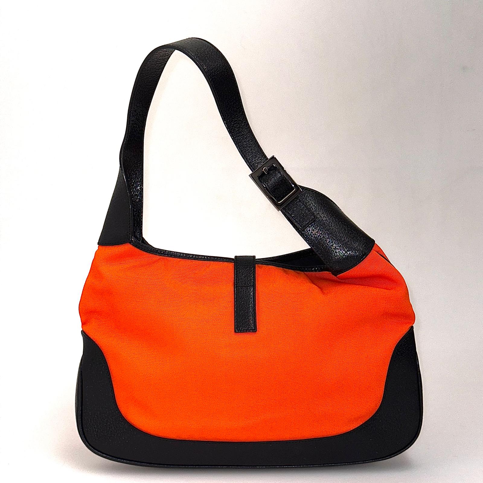 Gucci Jackie Hobo in Nylon Arancio Fluo e Pelle Nera, Finiture Silver