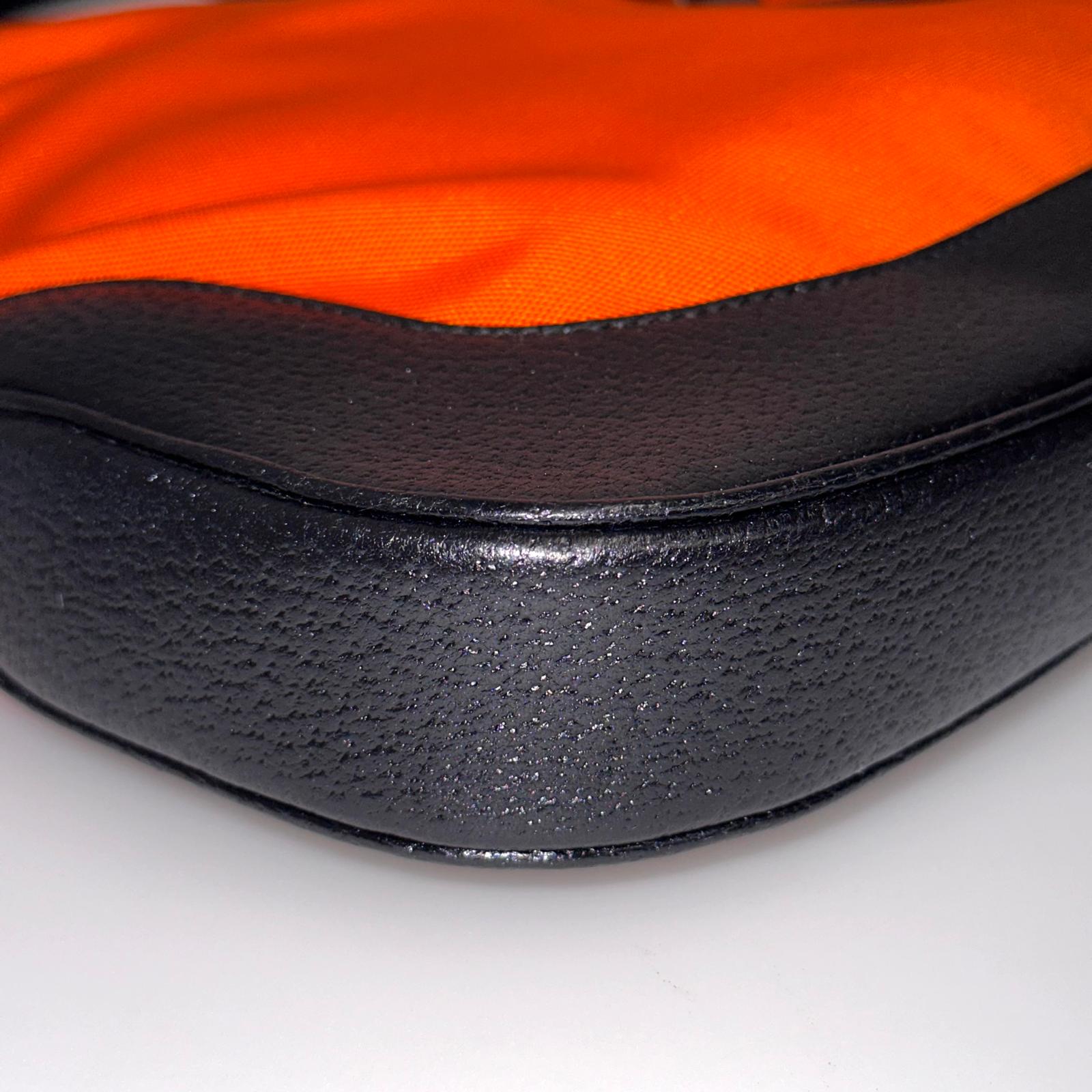 Gucci Jackie Hobo in Nylon Arancio Fluo e Pelle Nera, Finiture Silver