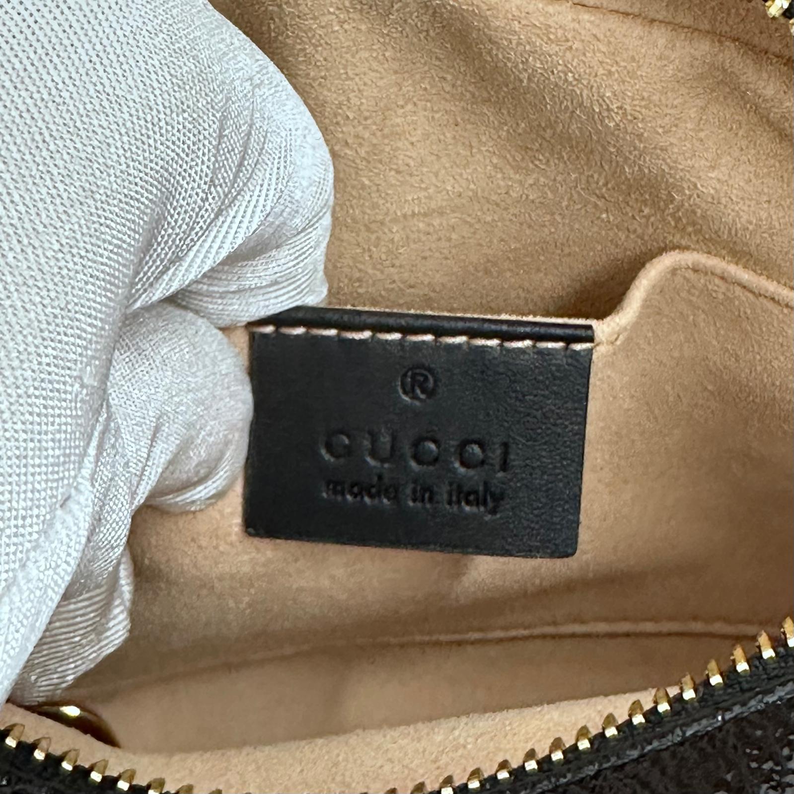 Gucci Ophidia Small Camera Bag in Camoscio Nero e Pelle Verniciata
