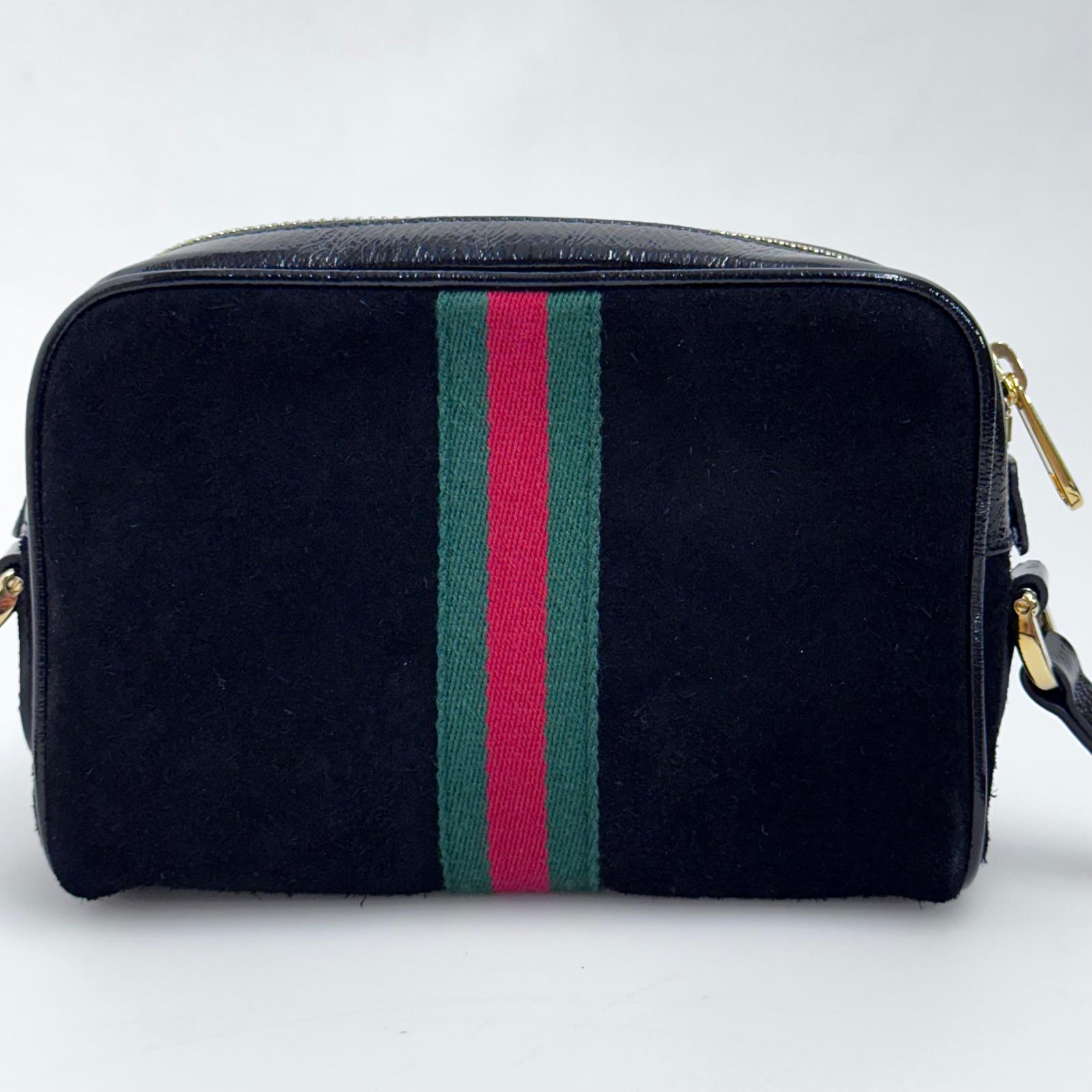 Gucci Ophidia Small Camera Bag in Camoscio Nero e Pelle Verniciata