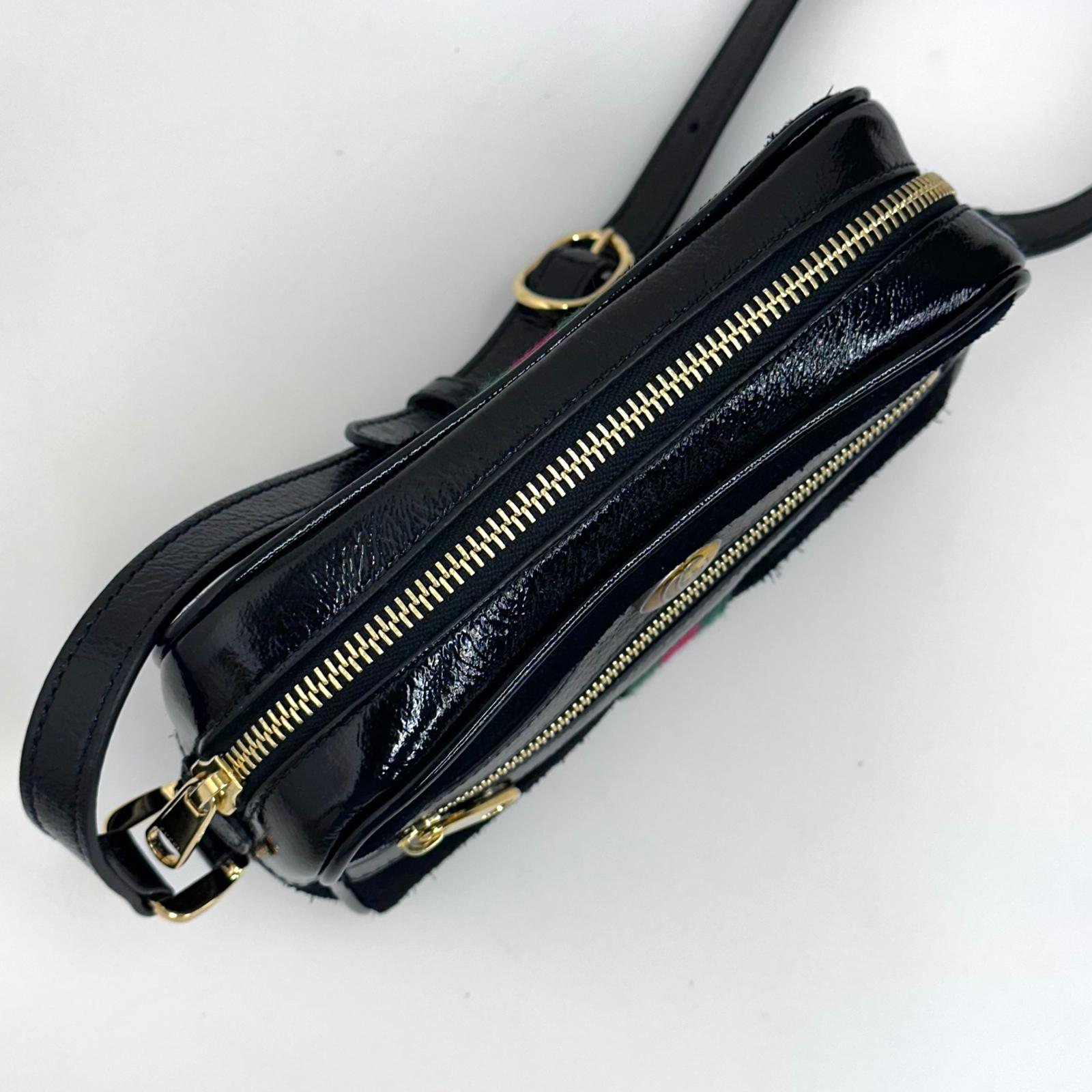 Gucci Ophidia Small Camera Bag in Camoscio Nero e Pelle Verniciata