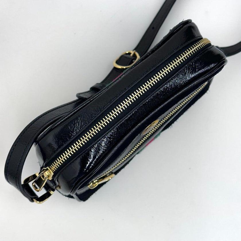Gucci Ophidia Small Camera Bag in Camoscio Nero e Pelle Verniciata