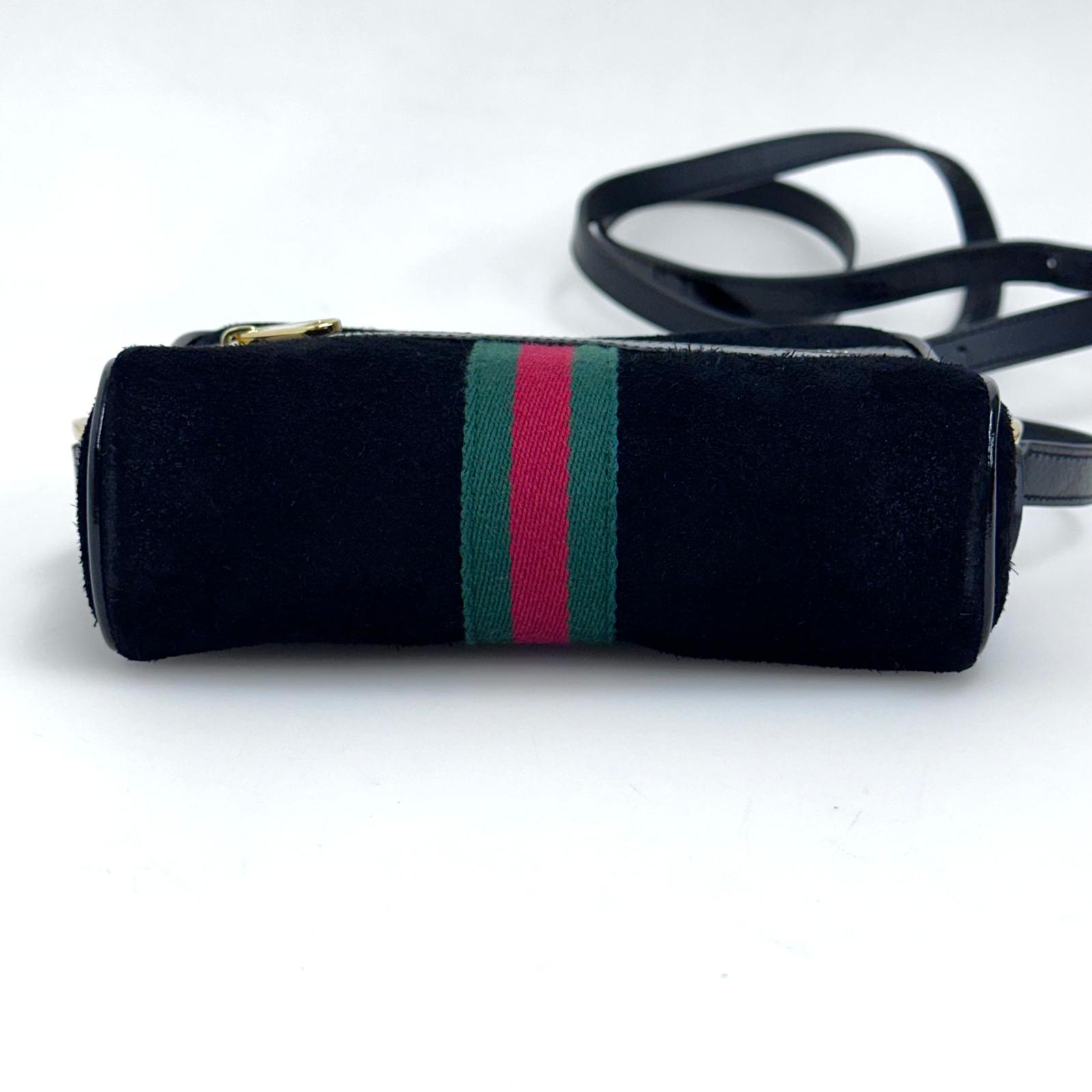 Gucci Ophidia Small Camera Bag in Camoscio Nero e Pelle Verniciata