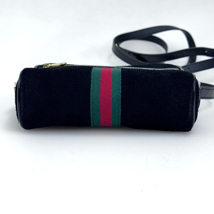 Gucci Ophidia Small Camera Bag in Camoscio Nero e Pelle Verniciata