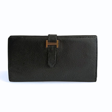 Hermès portafoglio vintage Béarn Soufflet in pelle nera