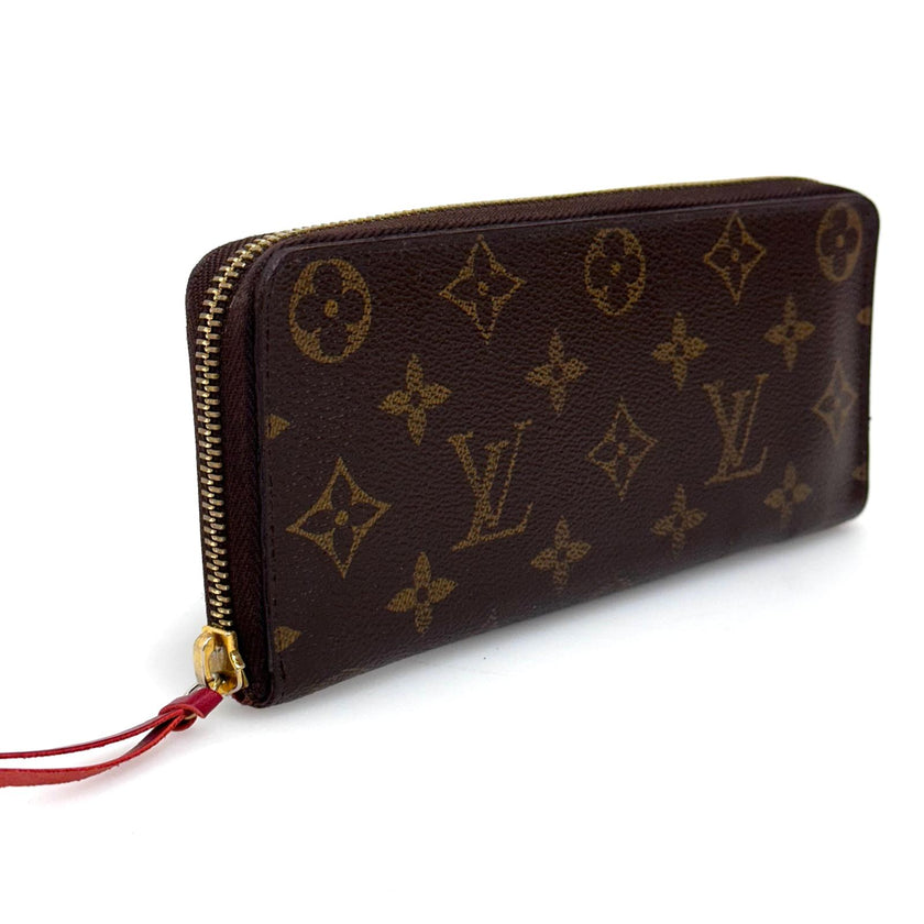 Louis Vuitton Portafoglio Zippé Clémence in Tela Monogram e arancio