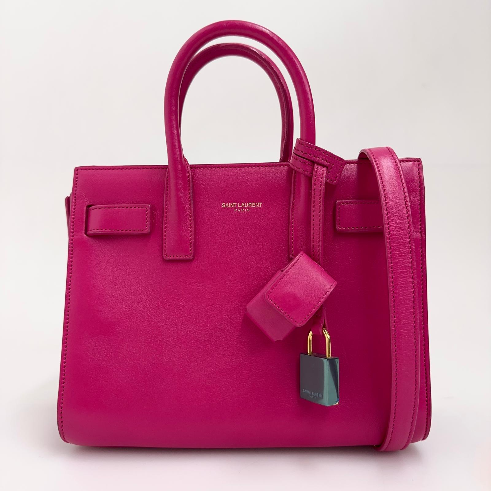 Saint Laurent Borsa Sac de Jour Nano in Pelle Fucsia