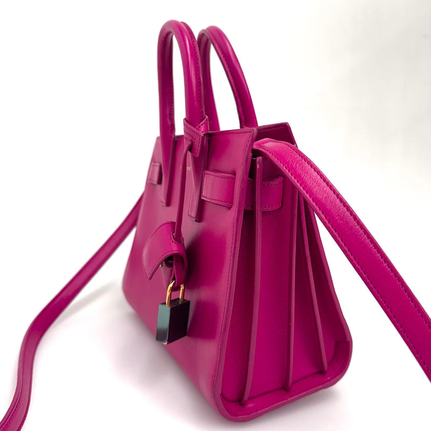 Saint Laurent Borsa Sac de Jour Nano in Pelle Fucsia