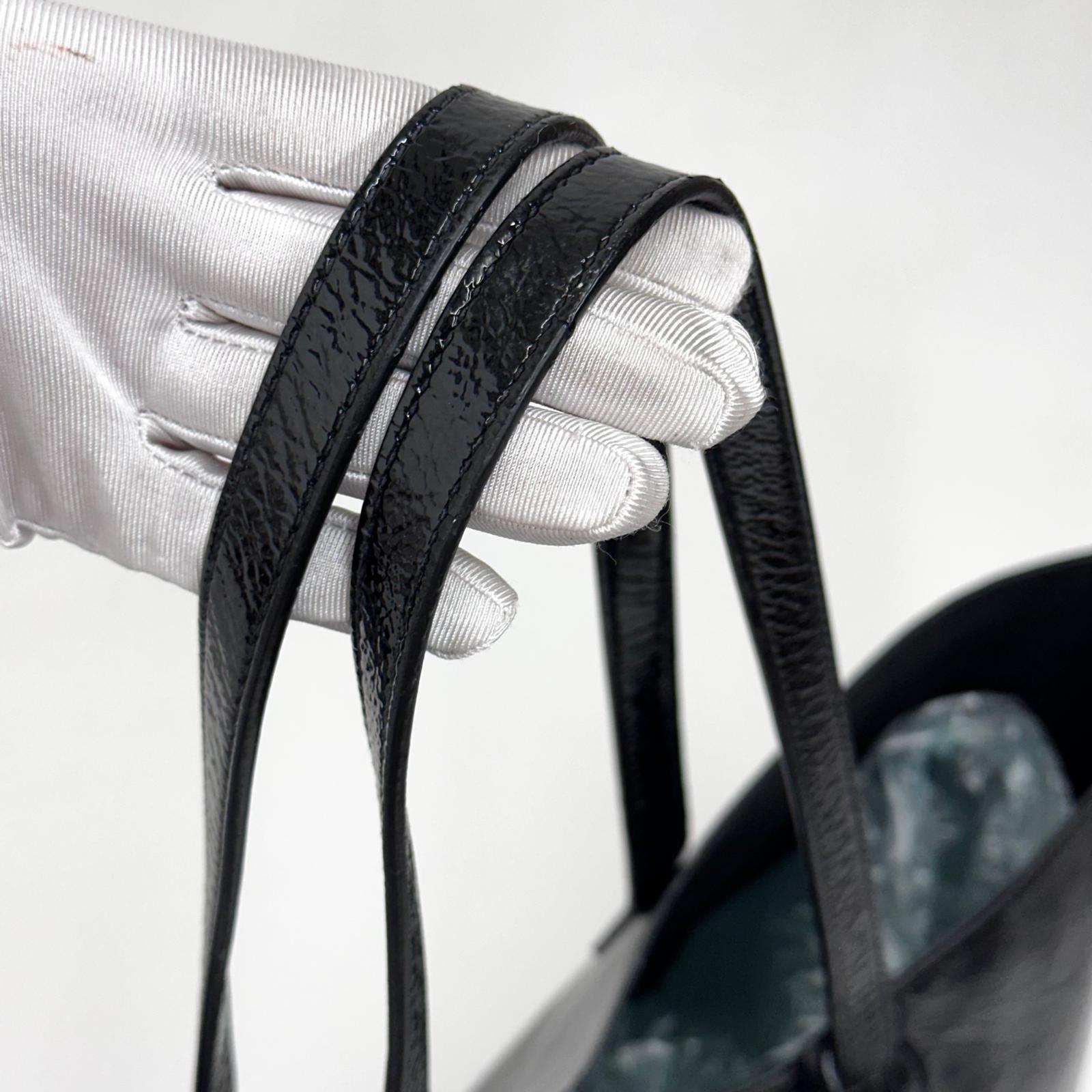 Saint Laurent Borsa a Spalla Shopping Tote in Pelle Verniciata Nera