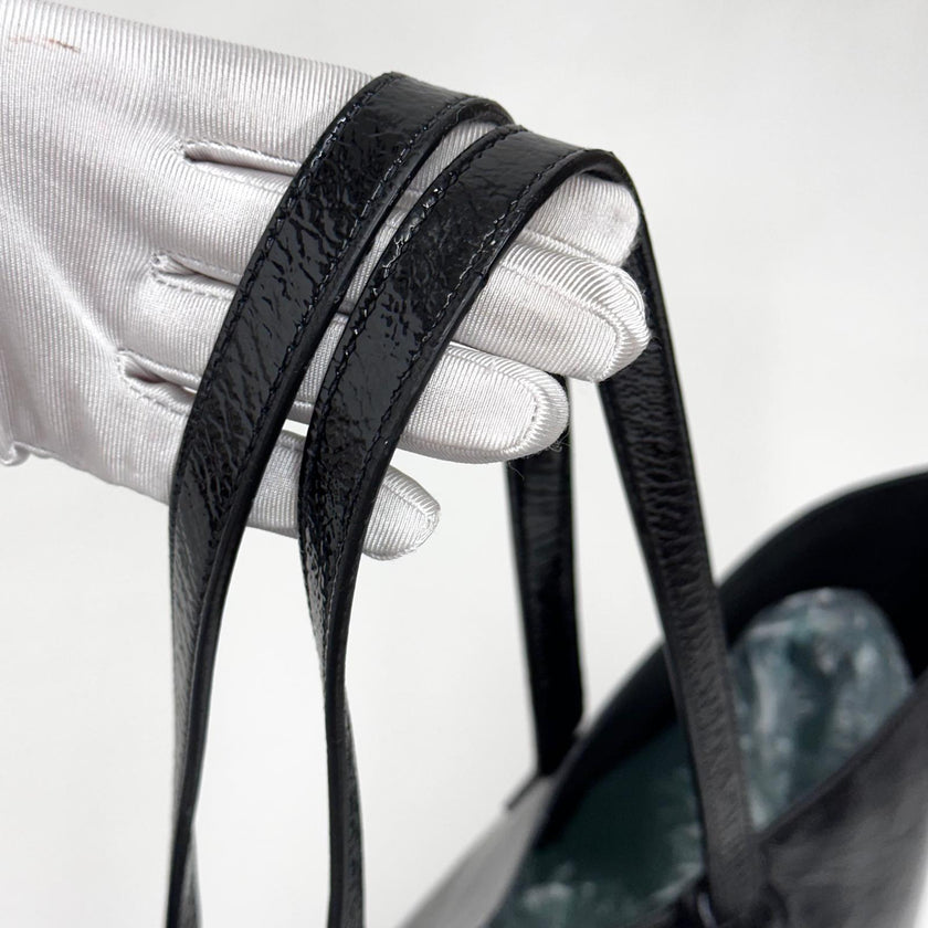 Saint Laurent Borsa a Spalla Shopping Tote in Pelle Verniciata Nera