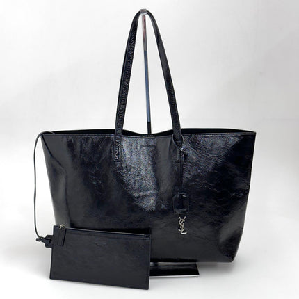 Saint Laurent Borsa a Spalla Shopping Tote in Pelle Verniciata Nera