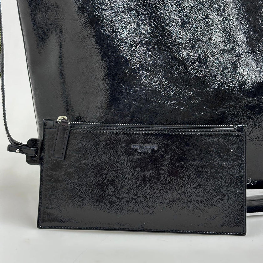 Saint Laurent Borsa a Spalla Shopping Tote in Pelle Verniciata Nera