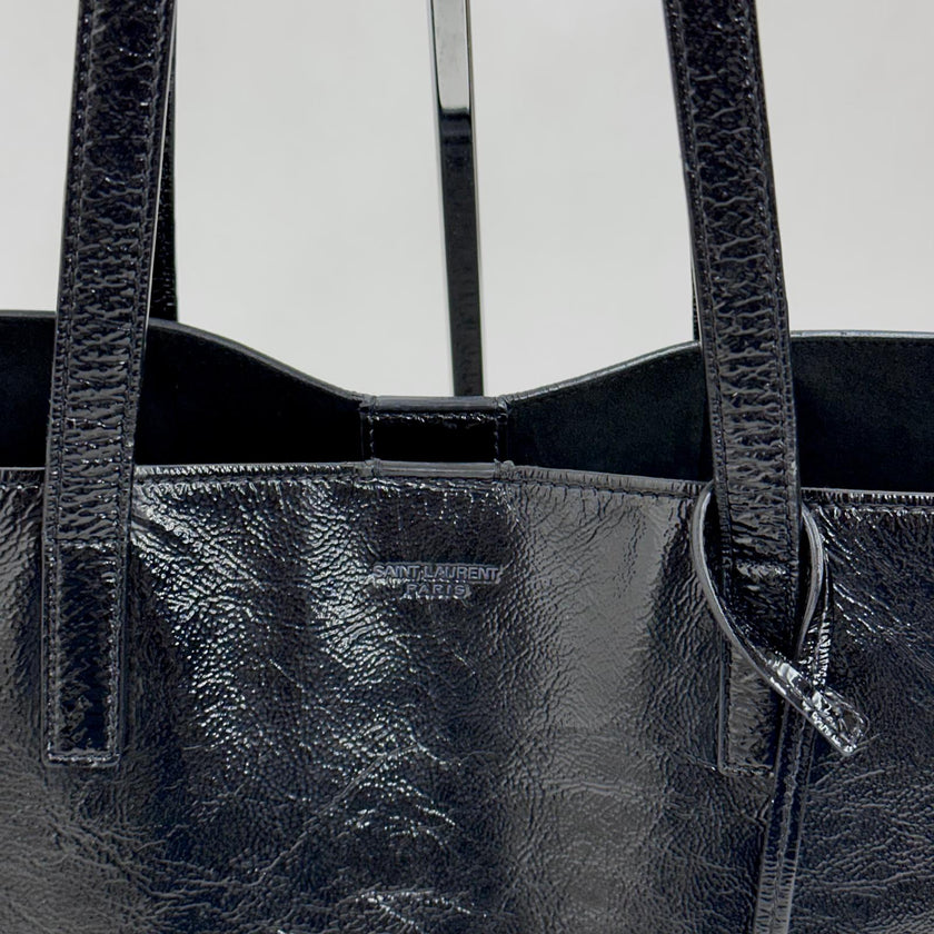 Saint Laurent Borsa a Spalla Shopping Tote in Pelle Verniciata Nera