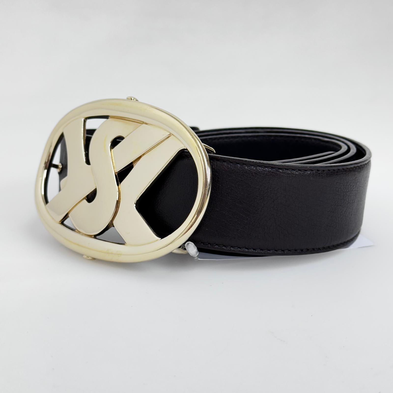 Saint Laurent Cintura in Pelle Marrone con Fibbia Monogram YSL Dorata