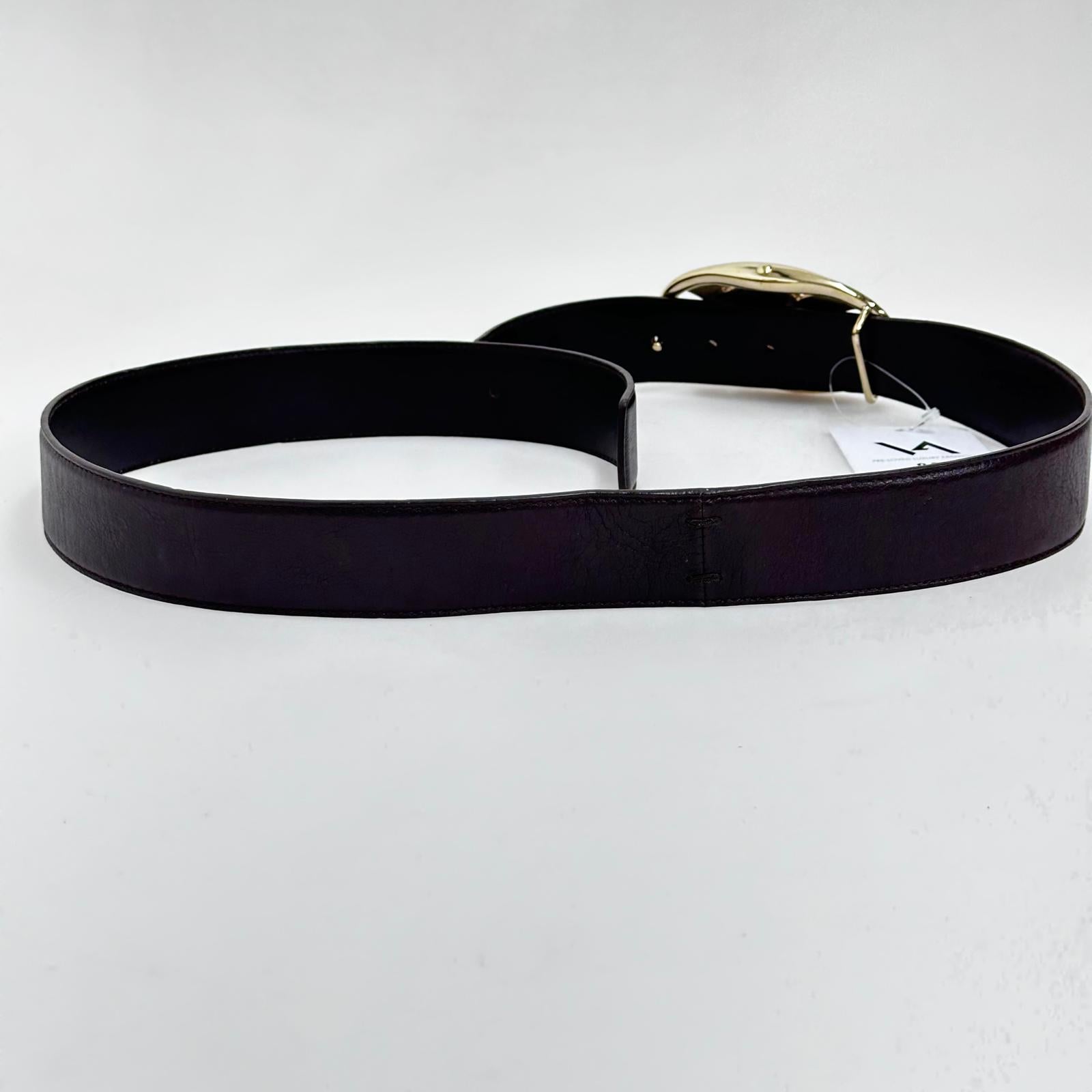 Saint Laurent Cintura in Pelle Marrone con Fibbia Monogram YSL Dorata