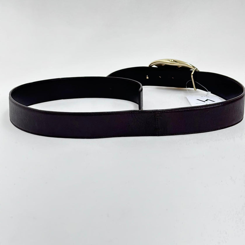 Saint Laurent Cintura in Pelle Marrone con Fibbia Monogram YSL Dorata