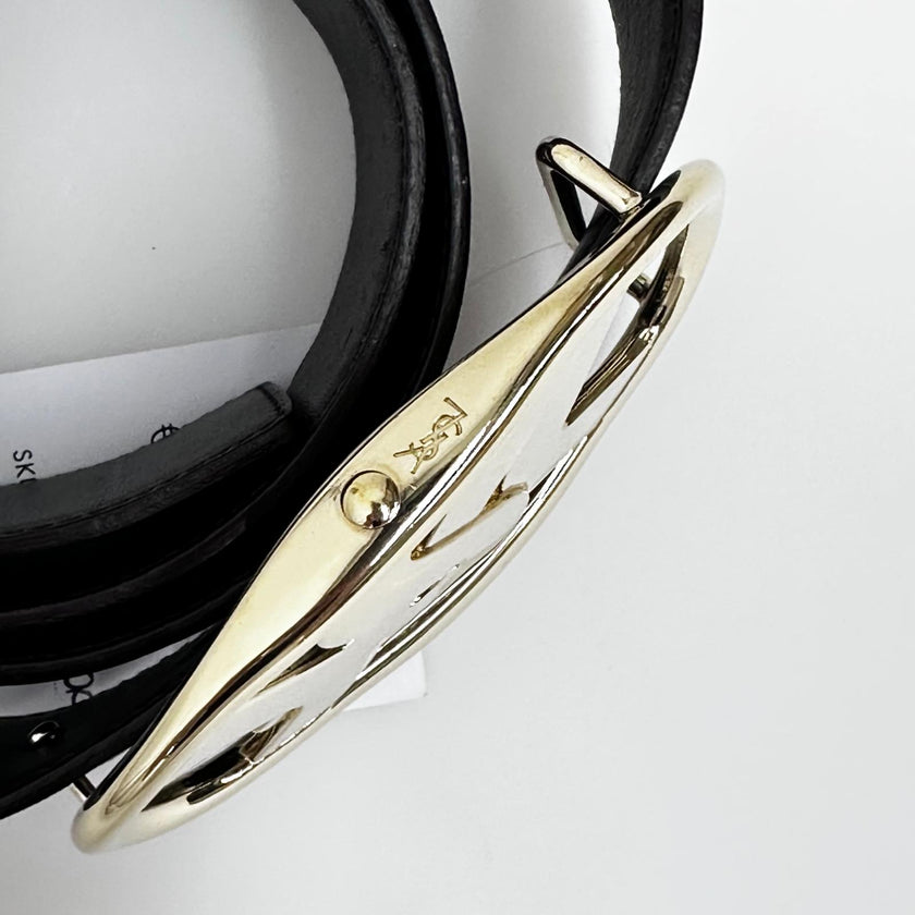 Saint Laurent Cintura in Pelle Marrone con Fibbia Monogram YSL Dorata