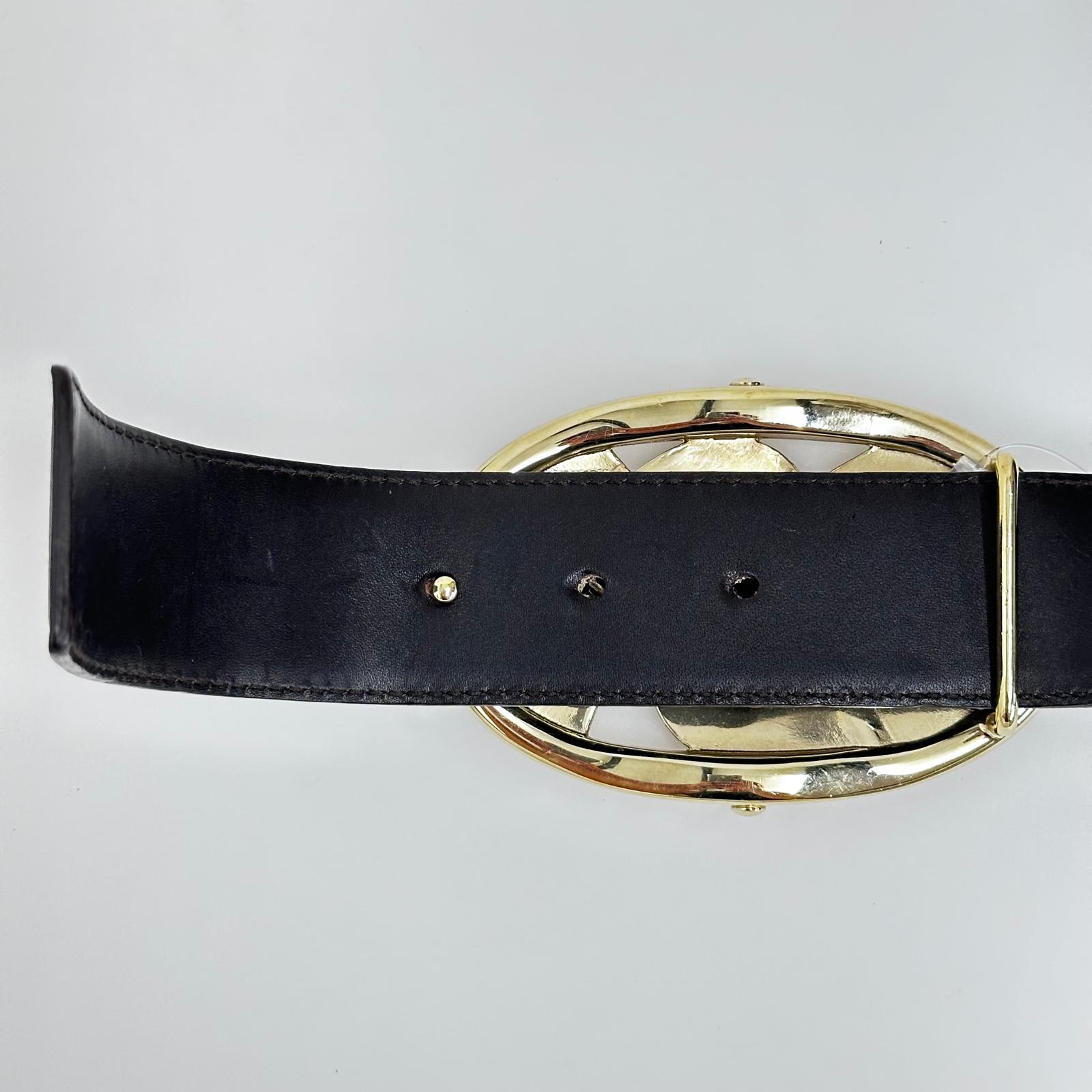 Saint Laurent Cintura in Pelle Marrone con Fibbia Monogram YSL Dorata