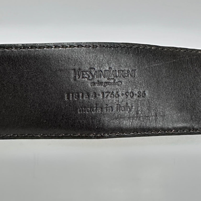 Saint Laurent Cintura in Pelle Marrone con Fibbia Monogram YSL Dorata