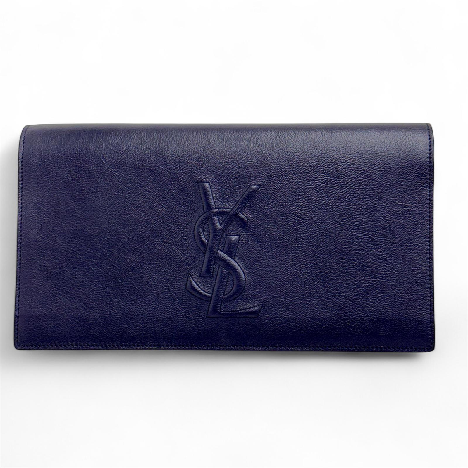 Saint Laurent Pochette Vintage Monogram Cassandre in Pelle Blu Notte
