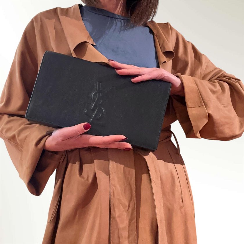 Saint Laurent Pochette Vintage Monogram Cassandre in Pelle Blu Notte