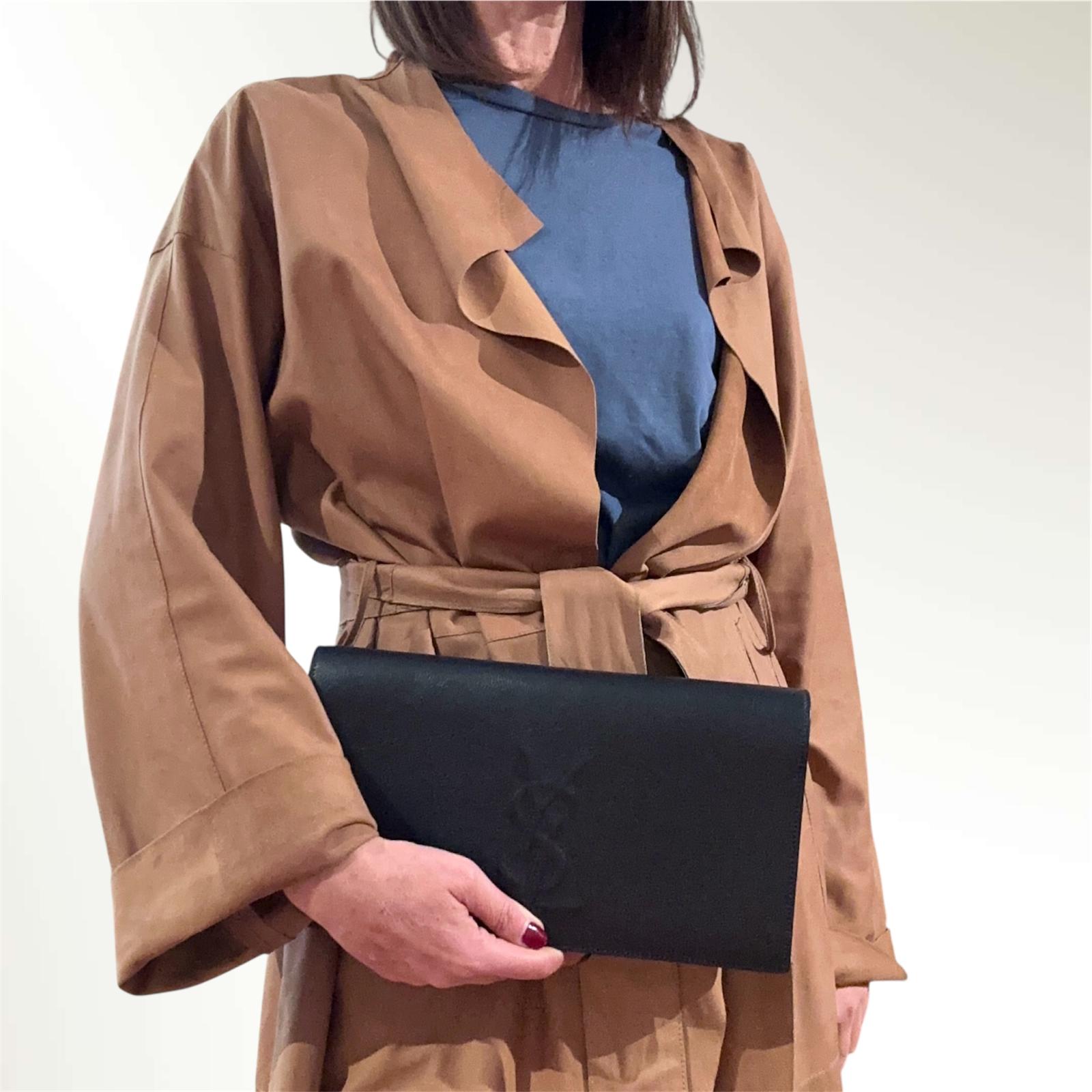 Saint Laurent Pochette Vintage Monogram Cassandre in Pelle Blu Notte