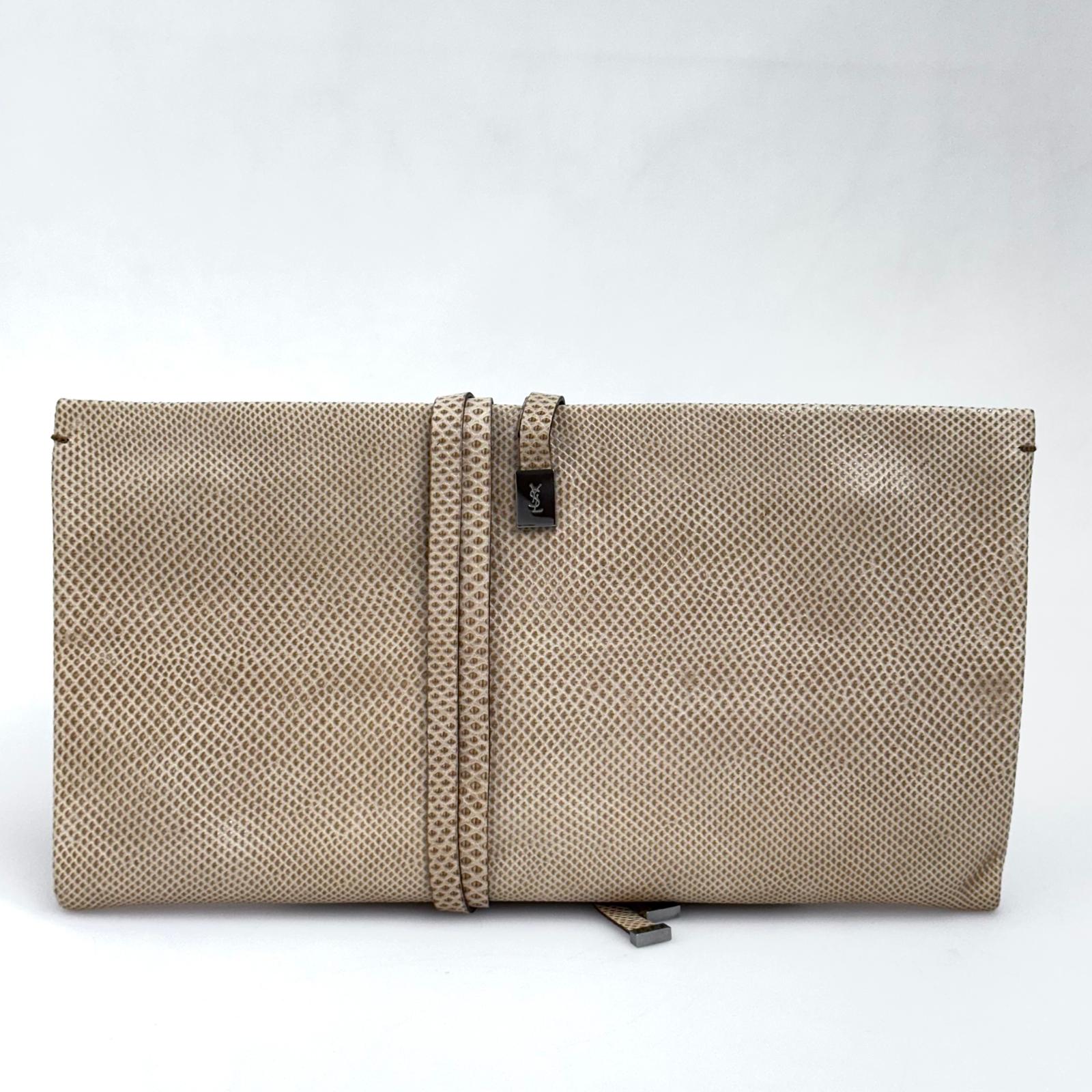 Saint Laurent Pochette Vintage in pelle rettile beige
