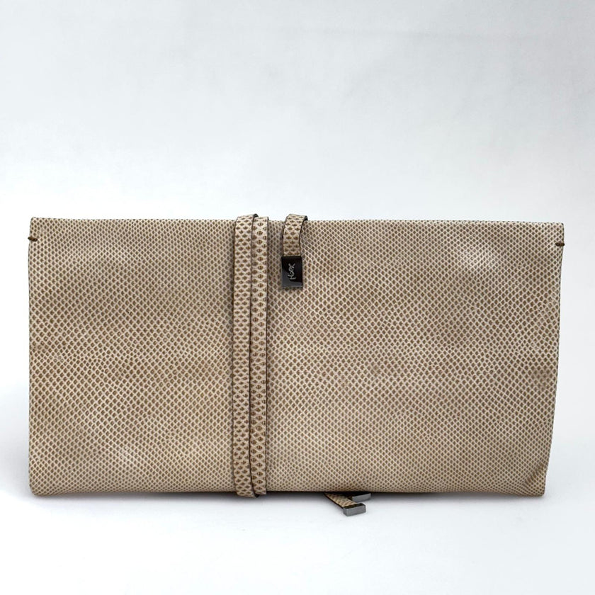 Saint Laurent Pochette Vintage in pelle rettile beige
