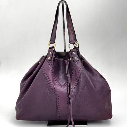 Saint Laurent Reversible Large Shopper in Pelle Viola e Argento