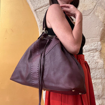 Saint Laurent Reversible Large Shopper in Pelle Viola e Argento